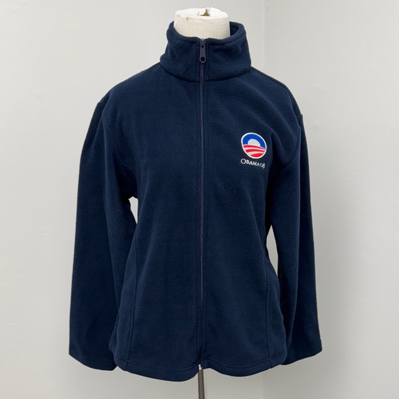 Navy Fleece Zip-Up Jacket Obama 08 - Picture 1 of 4